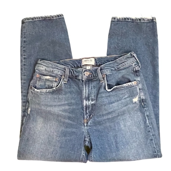 Agolde Kye Mid Rise Straight Ankle Crop Medium Blue Denim Jeans Women's Size 29 - Picture 6 of 13